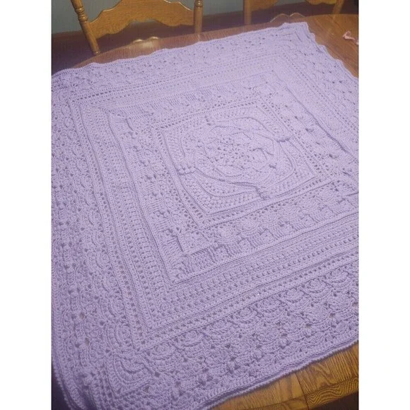 Hooked on Sunshine "For..." Lavender Purple Acrylic Blend Baby Blanket~43.5" - Picture 5 of 12